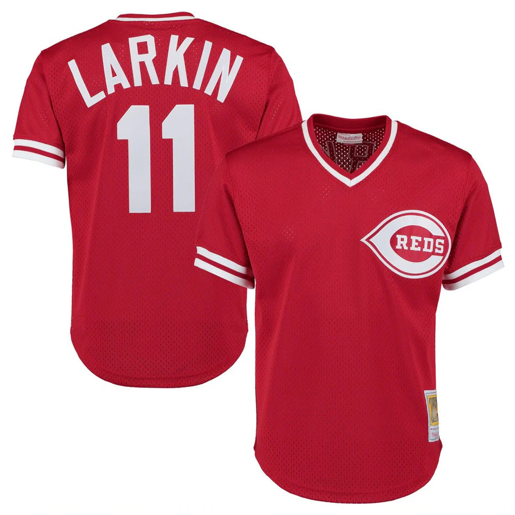 Davalo C.Reds #11 Barry Larkin Player Mitchell & Ness Red Throwback Cooperstown Mesh T-shirt Game Stitched Jerseys