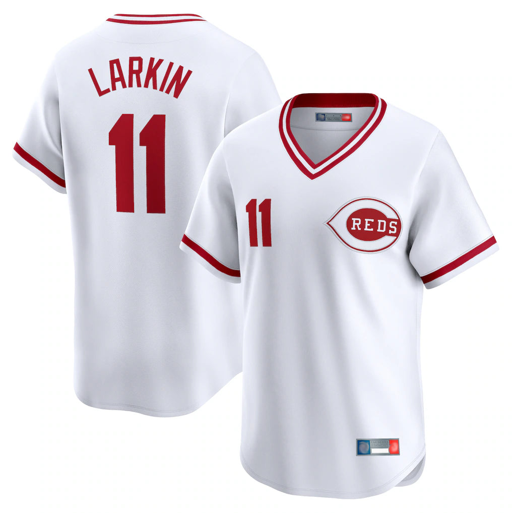 Davalo C.Reds #11 Barry Larkin Player White Cooperstown Collection Limited T-shirt Home Stitched Jerseys