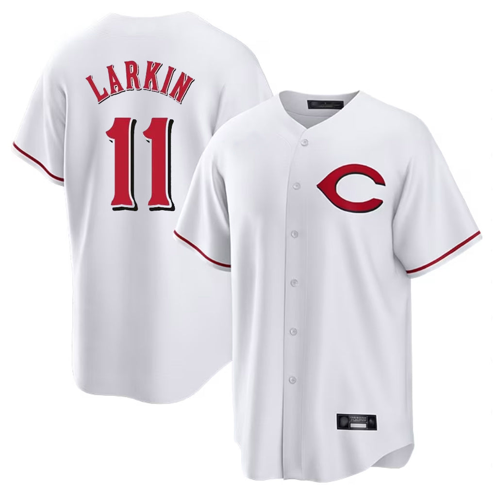 Davalo C.Reds #11 Barry Larkin Player White Home Game Stitched Jerseys