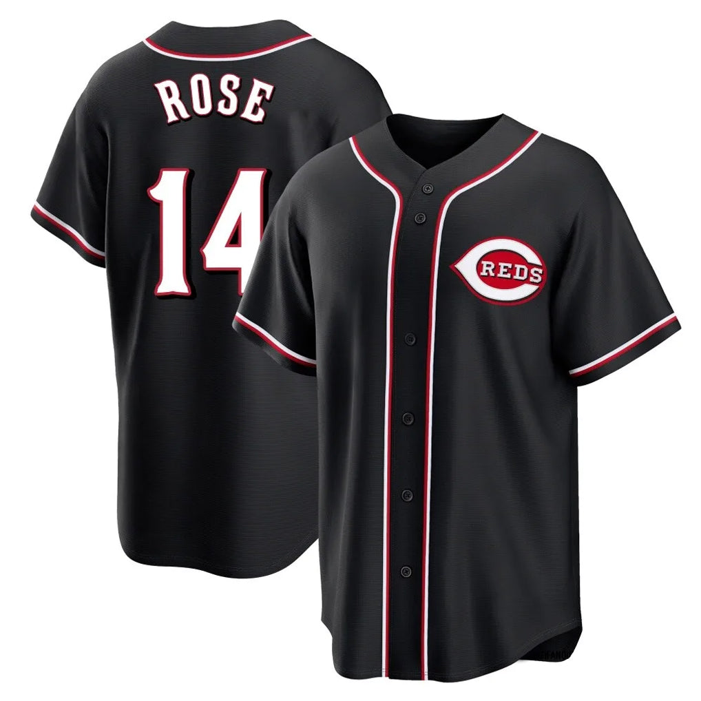 Davalo C.Reds #14 Pete Rose Player Black Fashion Out Home Game Stitched Jerseys