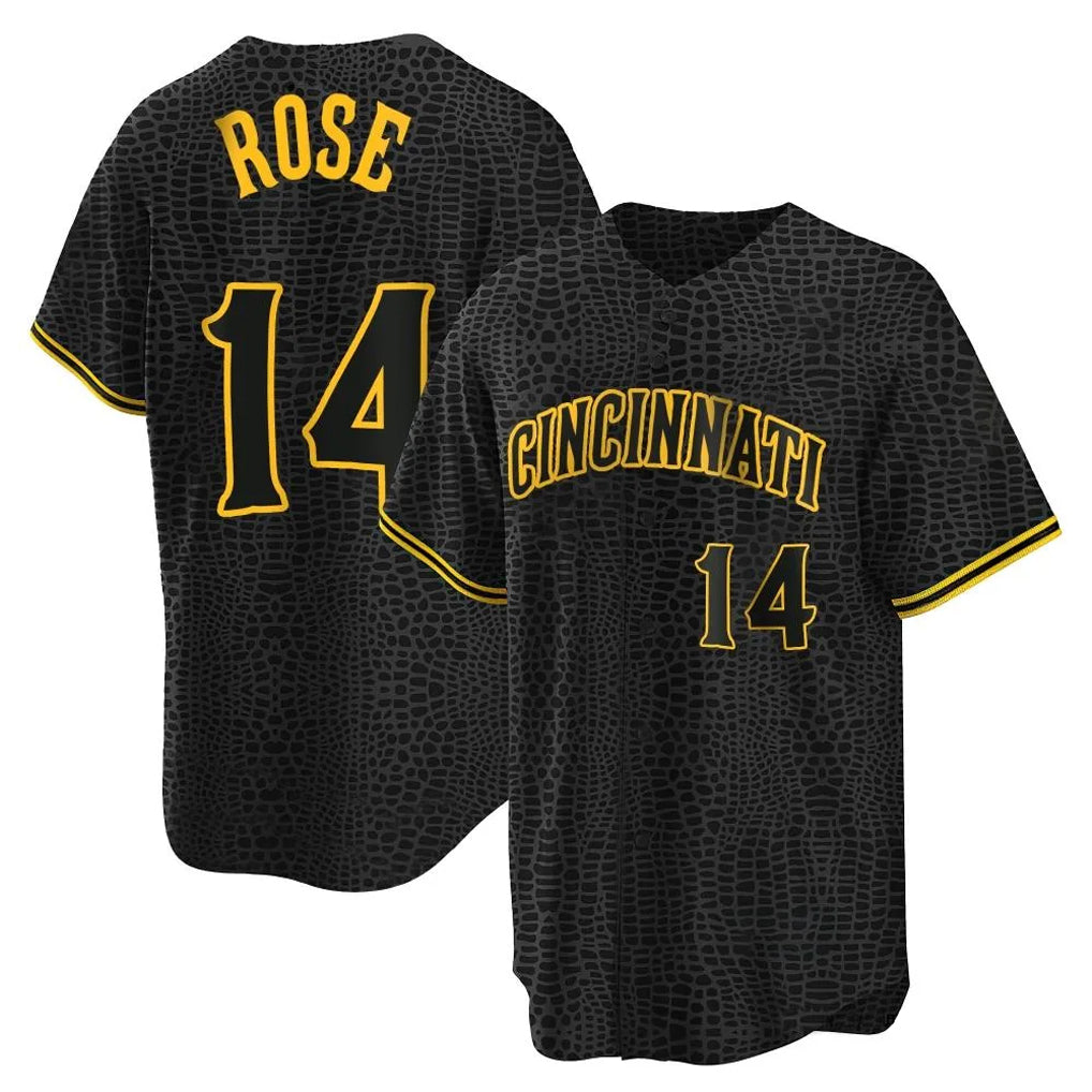Davalo C.Reds #14 Pete Rose Player Black Snake Skin City Home Stitched Jerseys