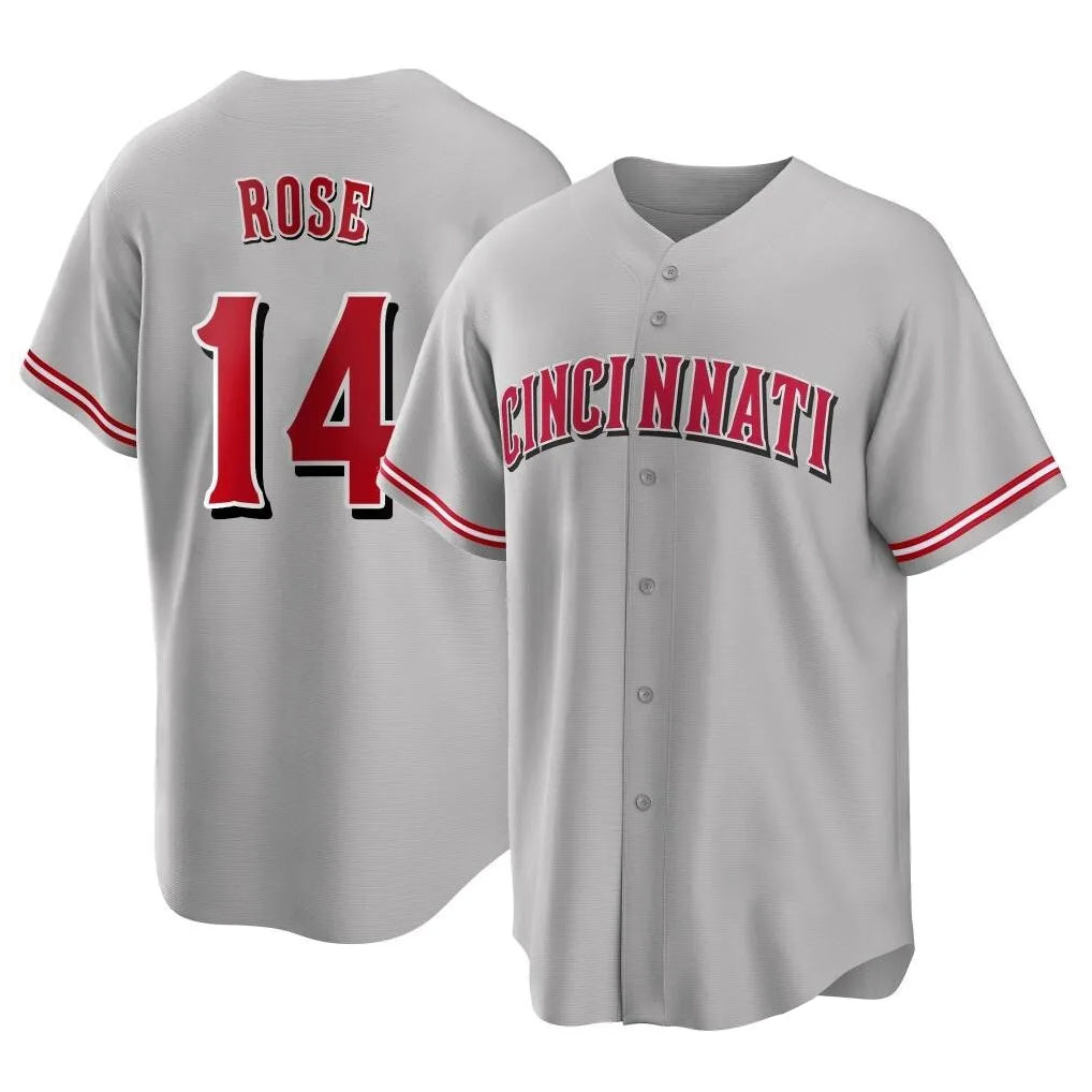 Davalo C.Reds #14 Pete Rose Player Gray Home Game Stitched Jerseys