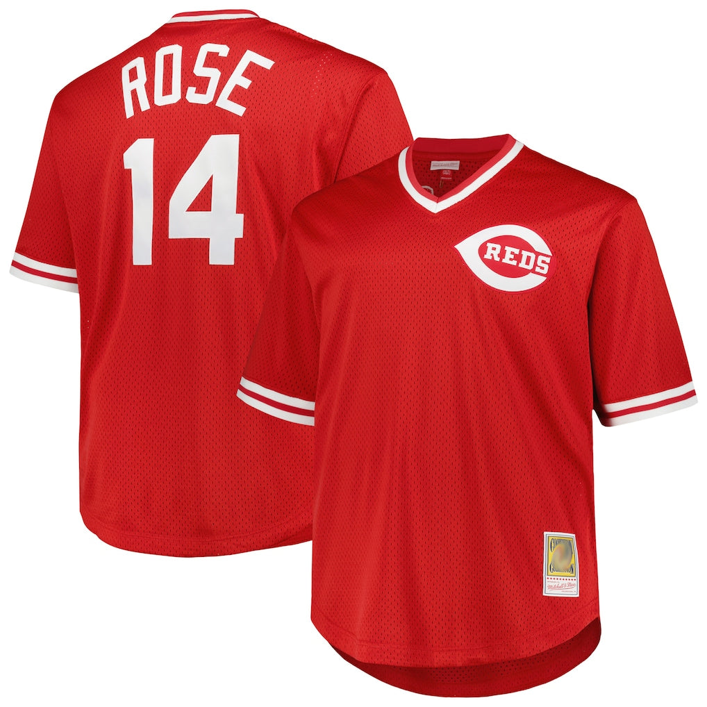 Davalo C.Reds #14 Pete Rose Player Mitchell & Ness Red Throwback Cooperstown Mesh T-shirt Game Stitched Jerseys
