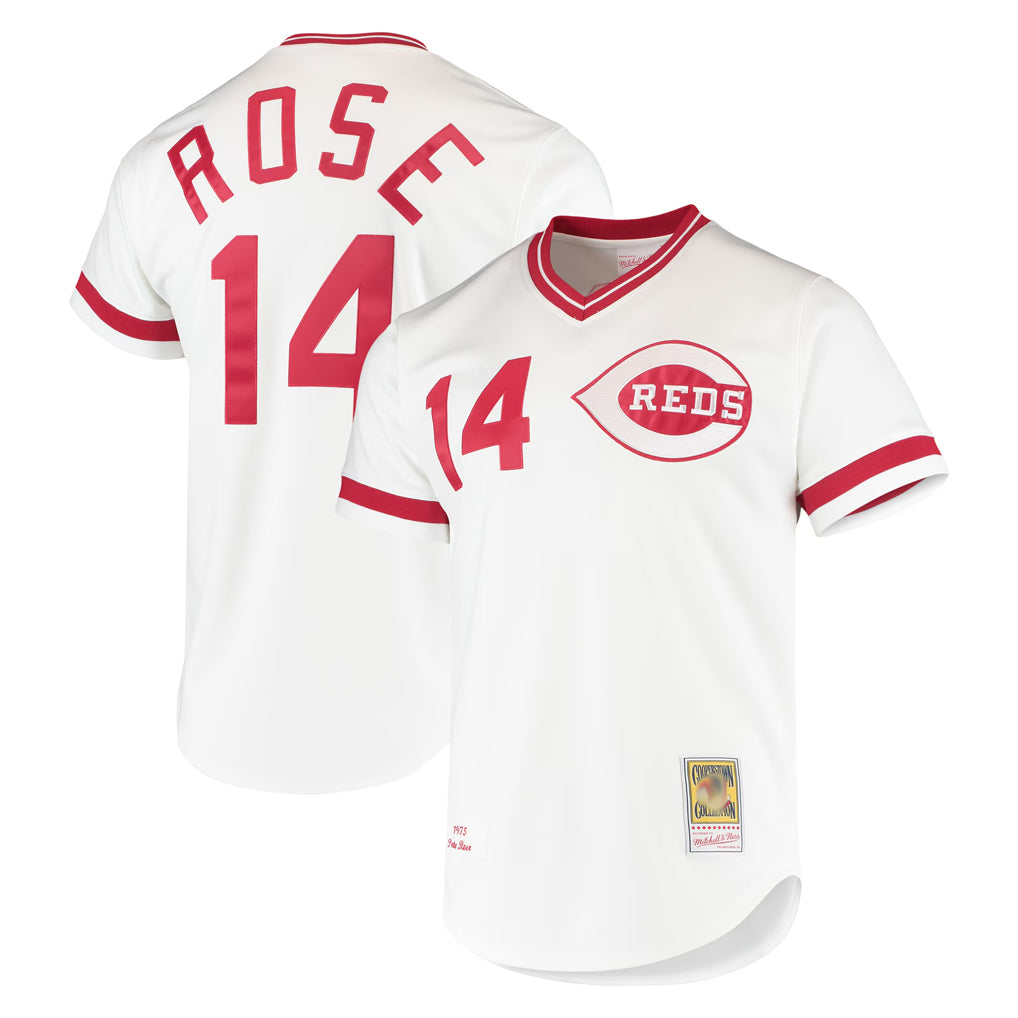 Davalo C.Reds #14 Pete Rose Player Mitchell & Ness White Throwback Cooperstown Mesh T-shirt Game Stitched Jerseys