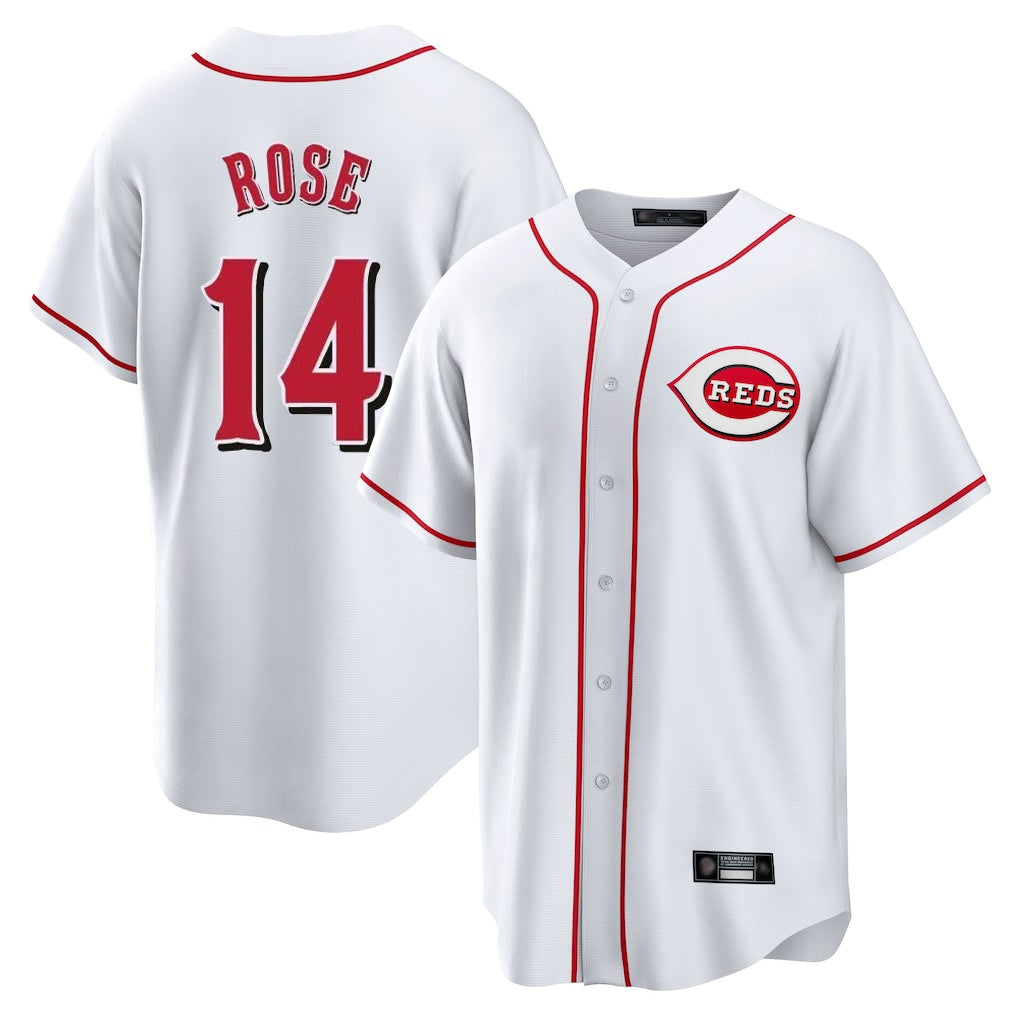 Davalo C.Reds #14 Pete Rose Player White Game Home Stitched Jerseys