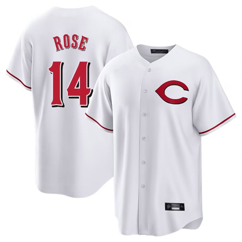 Davalo C.Reds #14 Pete Rose Player White Home Game Stitched Jerseys