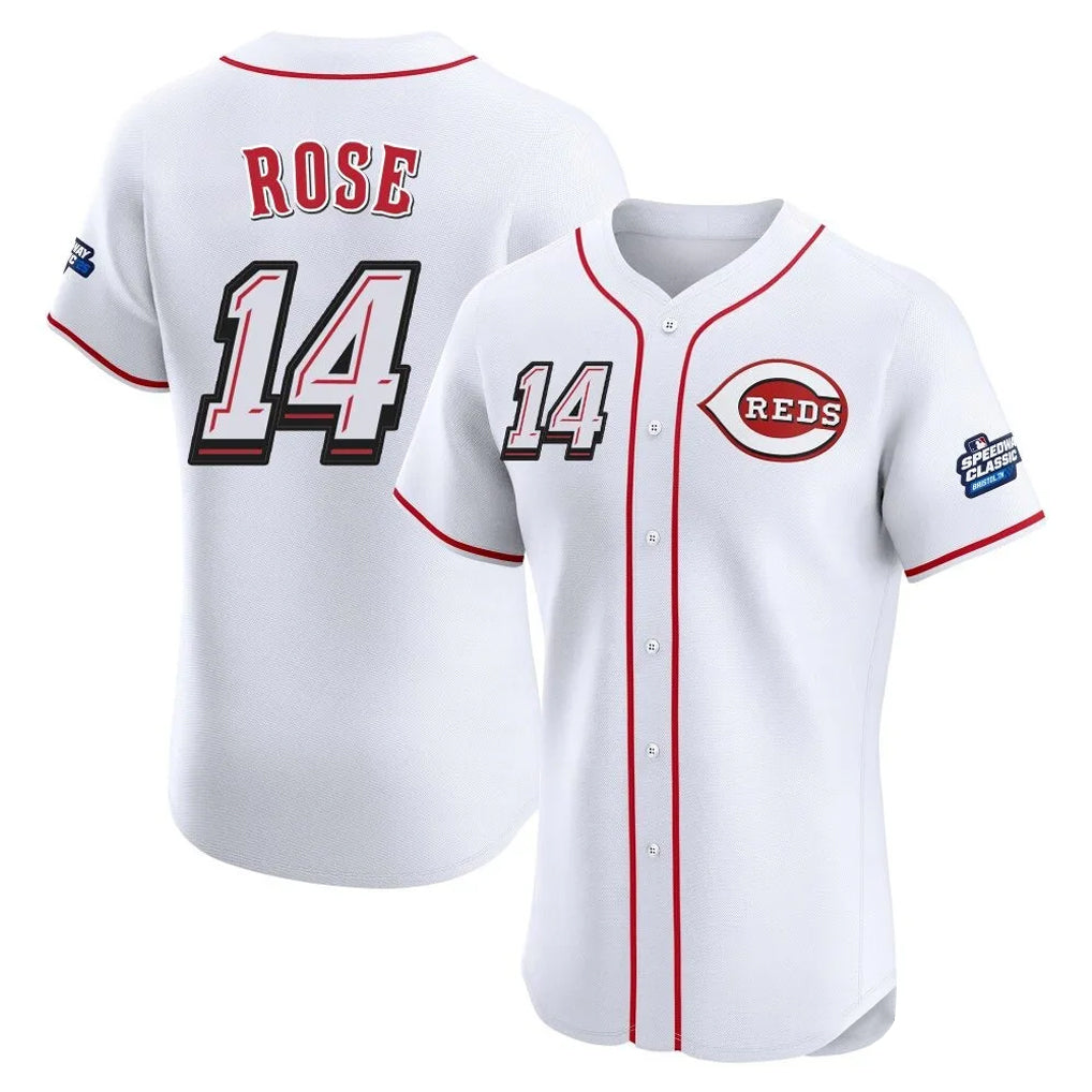 Davalo C.Reds #14 Pete Rose Player White Speedway Classic Limited Elite Home Stitched Jerseys