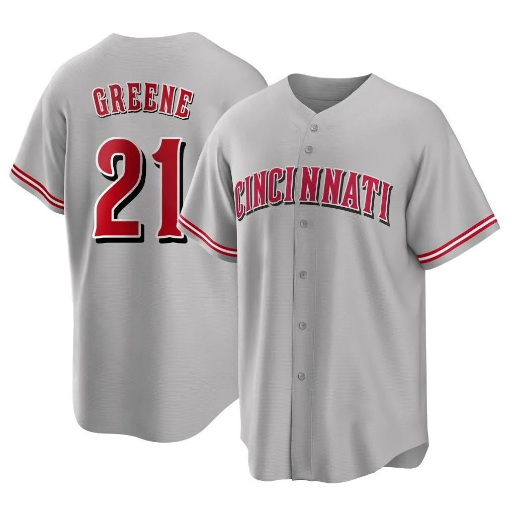 Davalo C.Reds #21 Hunter Greene Player Gray Home Game Stitched Jerseys