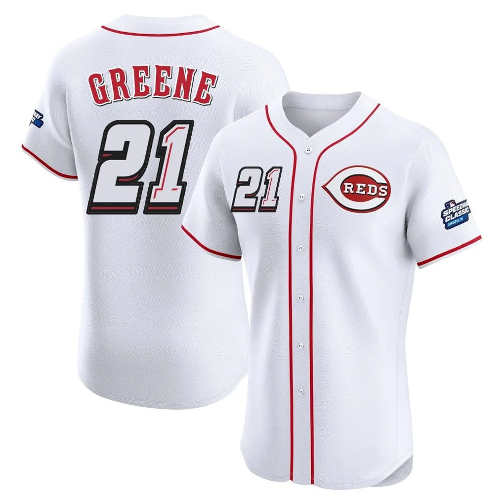 Davalo C.Reds #21 Hunter Greene Player White Speedway Classic Limited Elite Home Stitched Jerseys