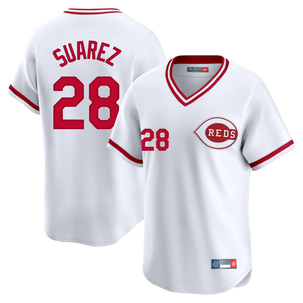 Davalo C.Reds #28 Eugenio Su¡§¡érez Player White Cooperstown Collection Limited T-shirt Home Stitched Jerseys