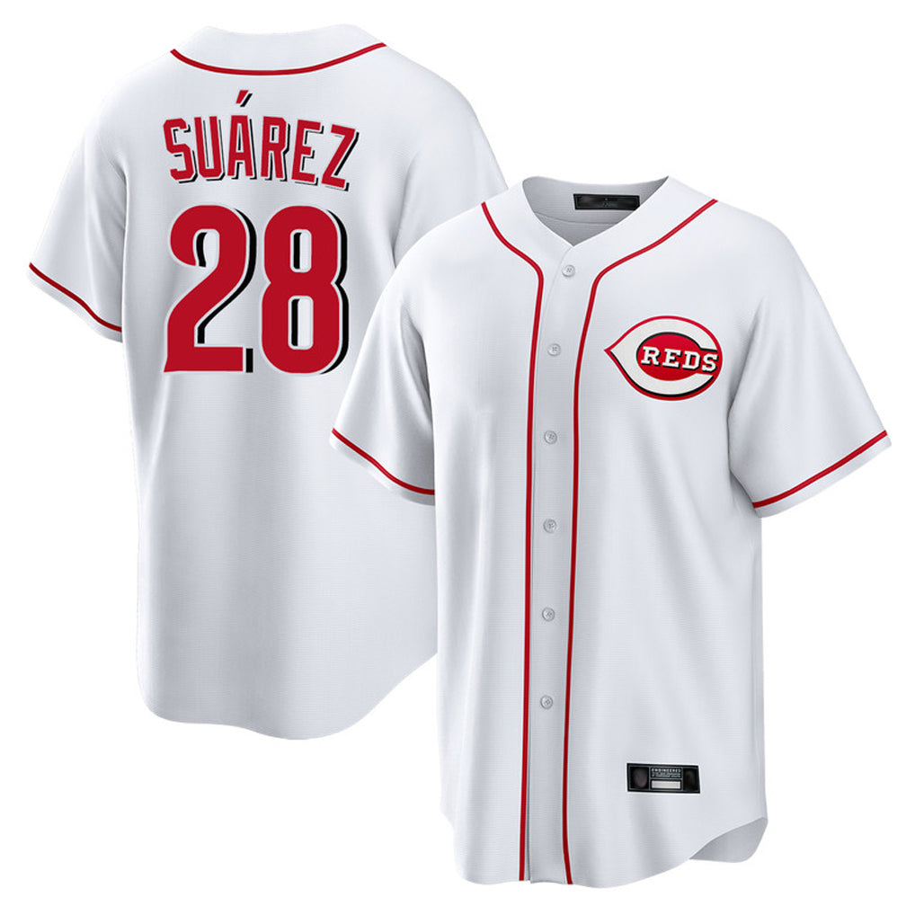 Davalo C.Reds #28 Eugenio Su¡§¡érez Player White Game Home Stitched Jerseys