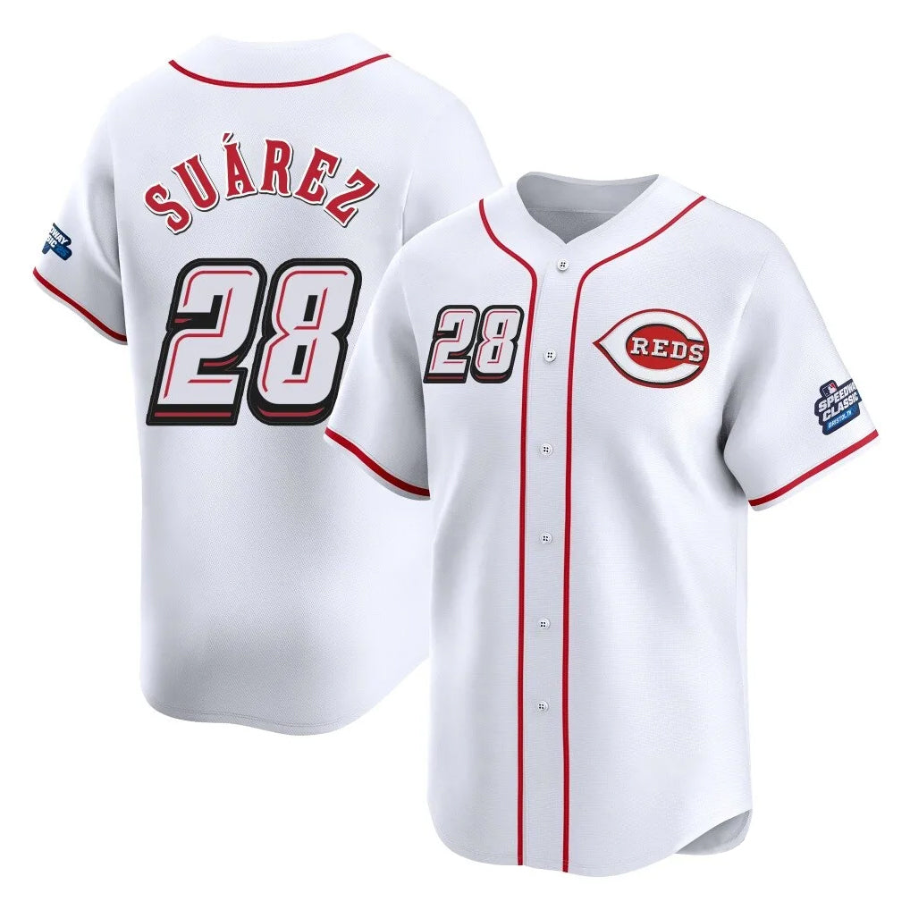 Davalo C.Reds #28 Eugenio Su¡§¡érez Player White Speedway Classic Home Limited Stitched Jerseys