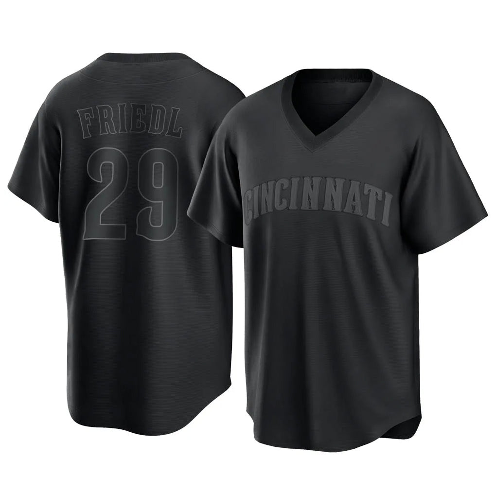 Davalo C.Reds #29 TJ Friedl Player Black T-shirt Game Home Stitched Jerseys
