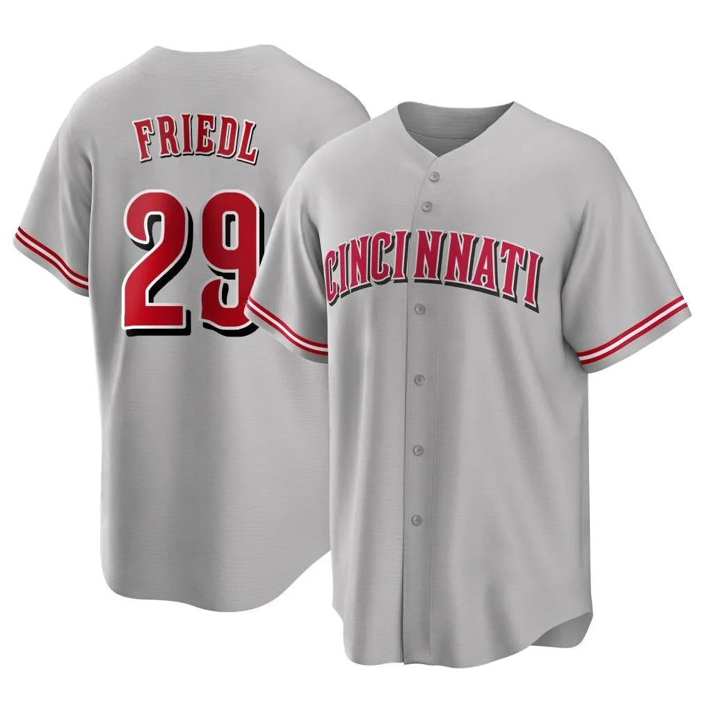 Davalo C.Reds #29 TJ Friedl Player Gray Home Game Stitched Jerseys