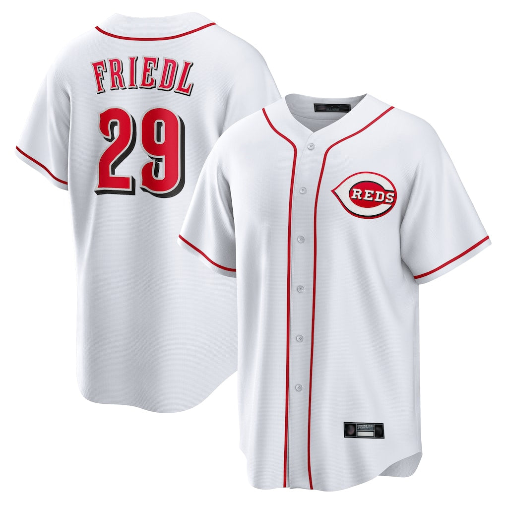 Davalo C.Reds #29 TJ Friedl Player White Game Home Stitched Jerseys