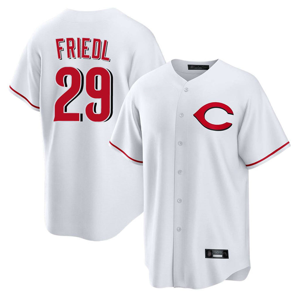 Davalo C.Reds #29 TJ Friedl Player White Home Game Stitched Jerseys