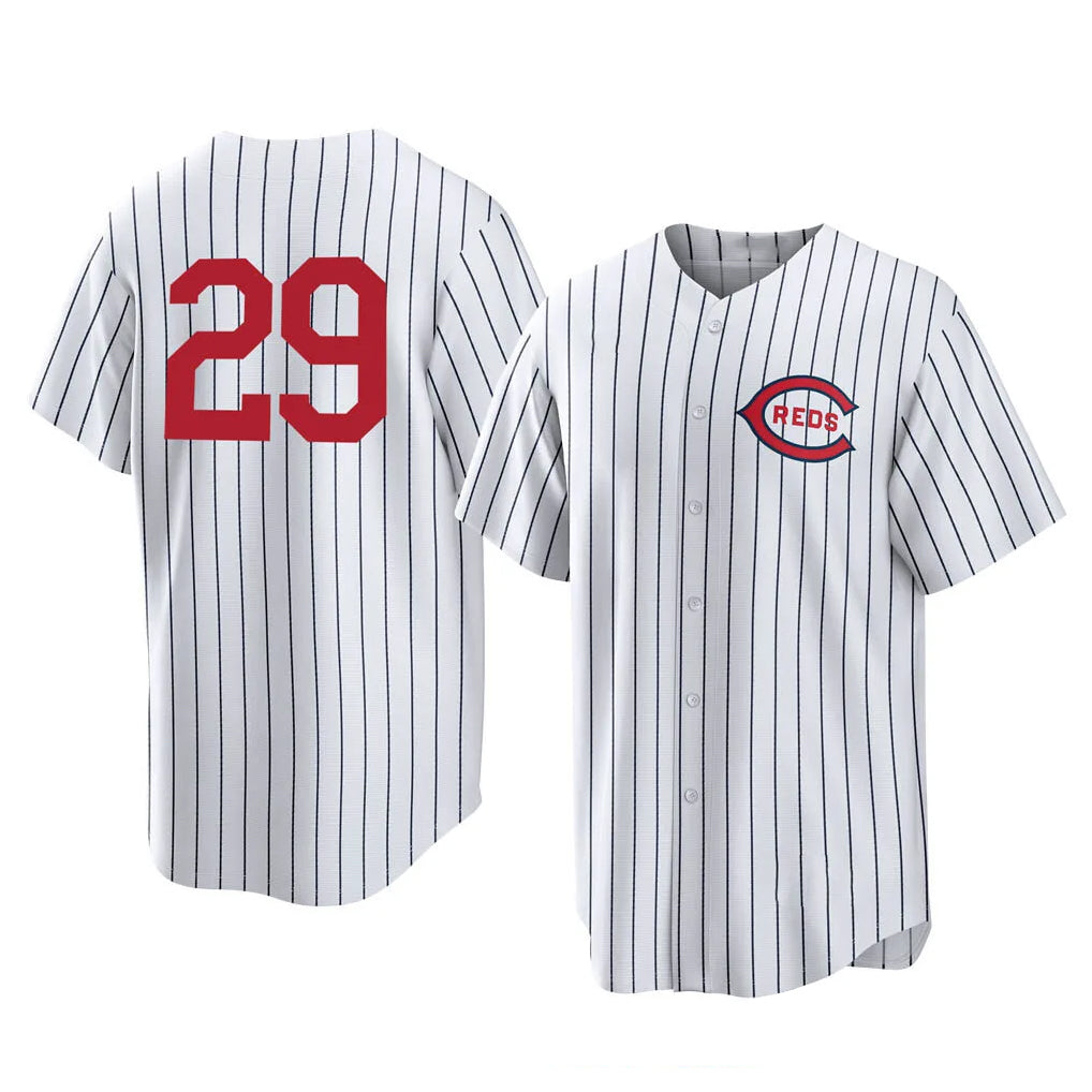 Davalo C.Reds #29 TJ Friedl Player White Stripe Field of Dreams Game Home Stitched Jerseys
