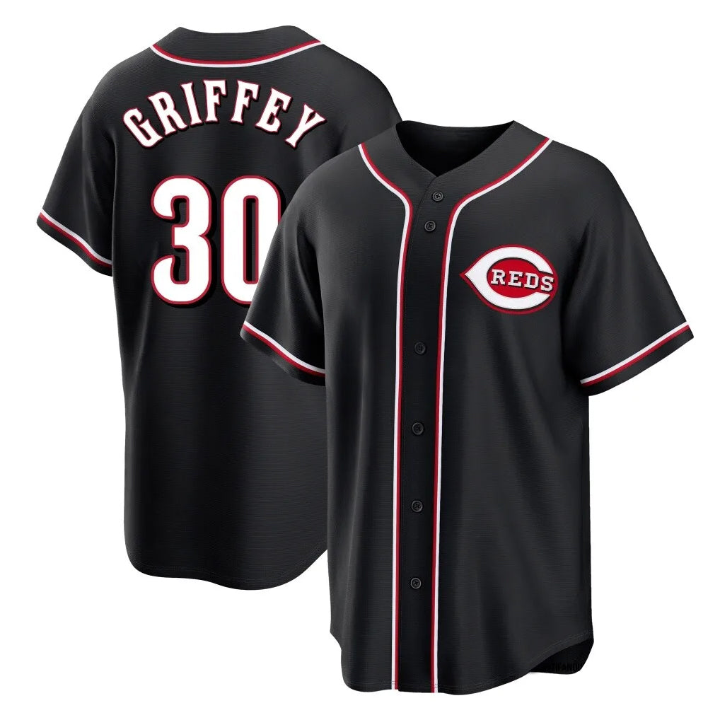 Davalo C.Reds #30 Ken Griffey Player Black Fashion Out Home Game Stitched Jerseys