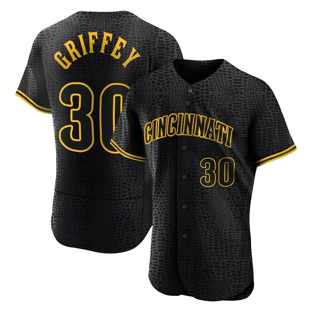 Davalo C.Reds #30 Ken Griffey Player Black Snake Skin City Limited Elite Home Stitched Jerseys