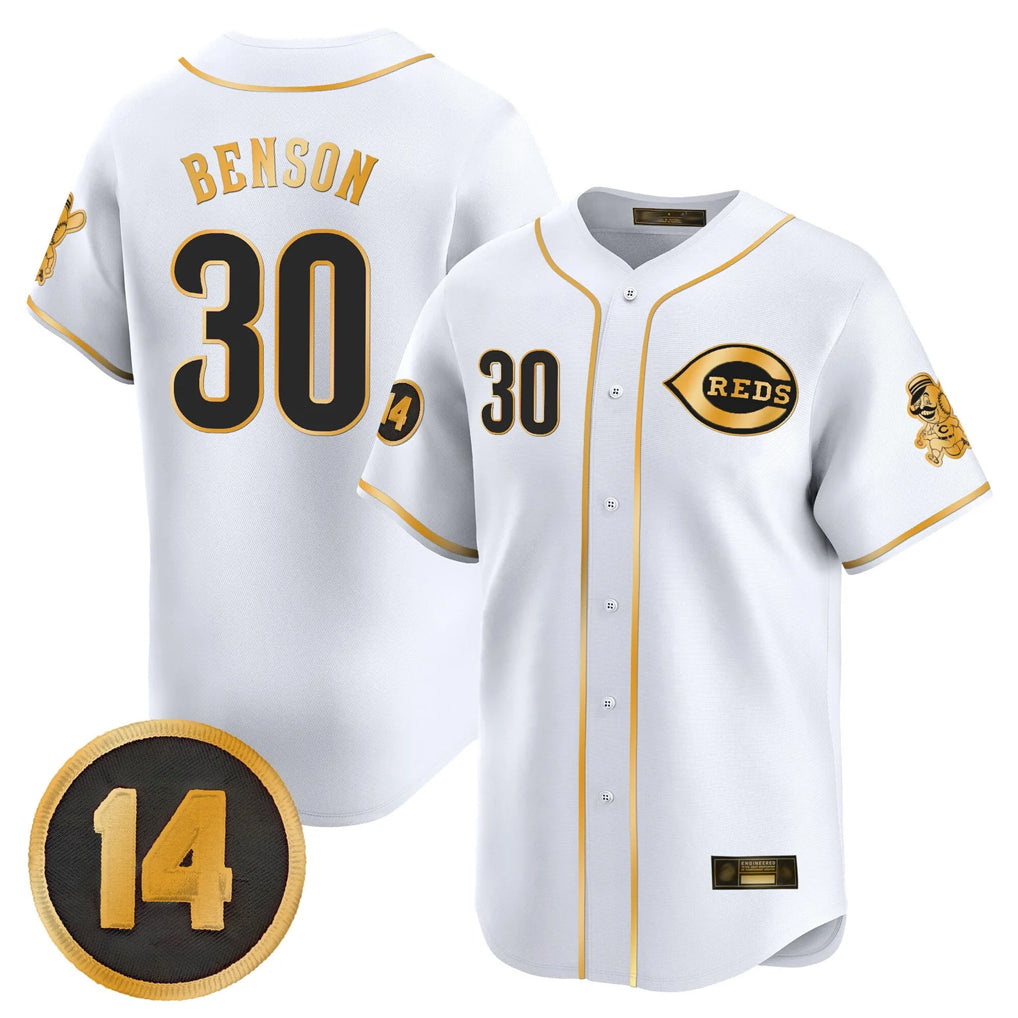Davalo C.Reds #30 Ken Griffey Player White-Gold Vapor Premier Limited Home Stitched Jerseys