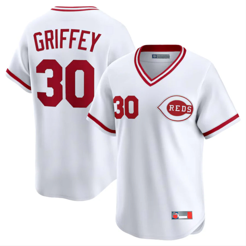 Davalo C.Reds #30 Ken Griffey Player White Cooperstown Collection Limited T-shirt Home Stitched Jerseys