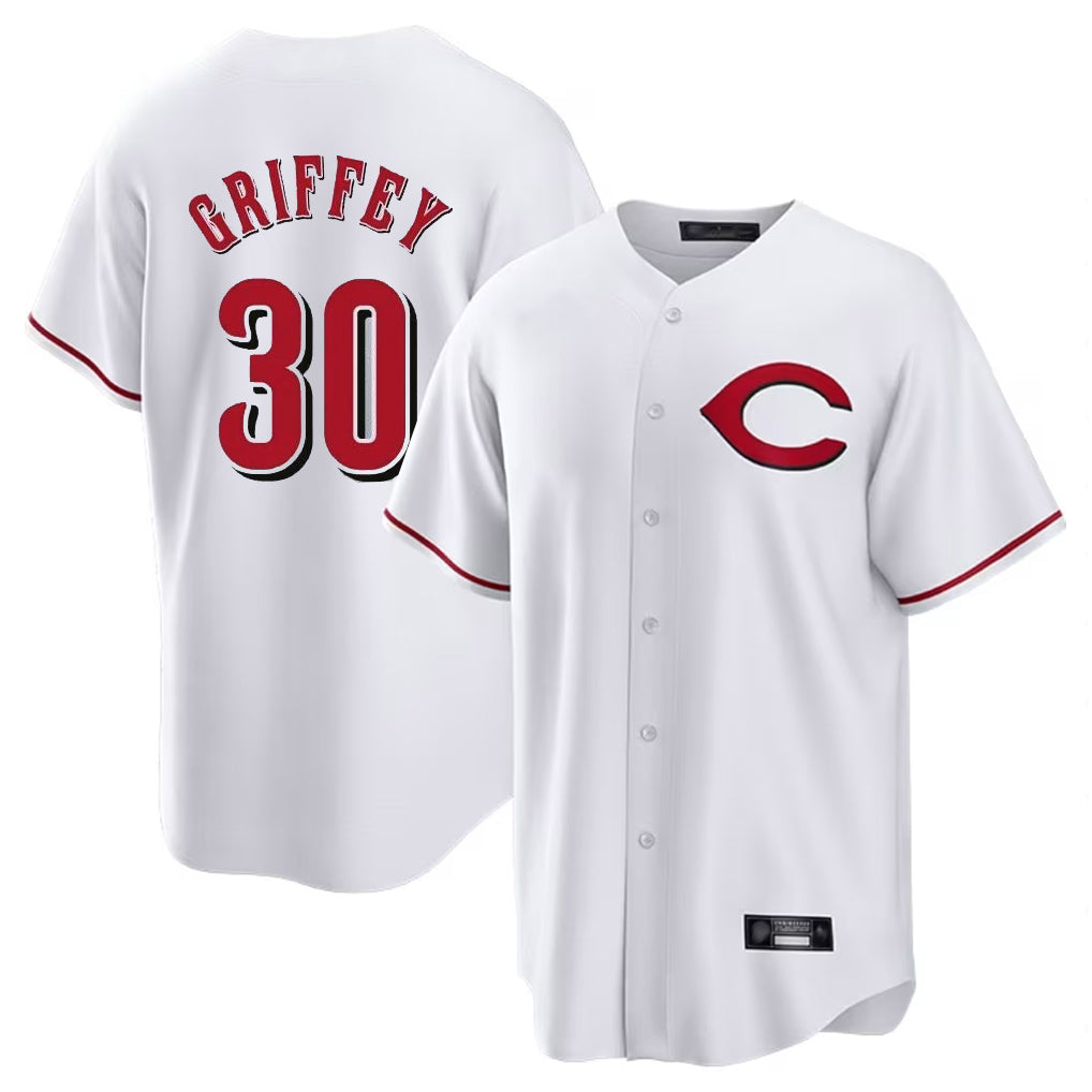 Davalo C.Reds #30 Ken Griffey Player White Home Game Stitched Jerseys