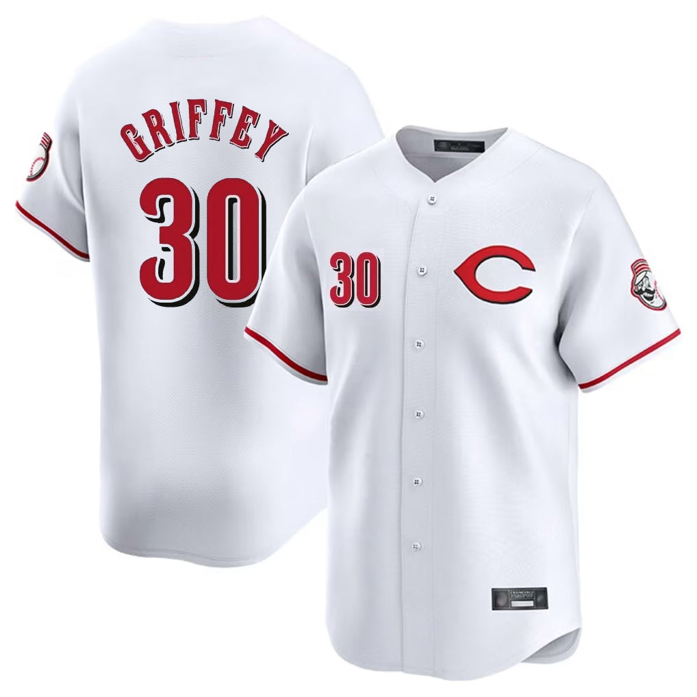 Davalo C.Reds #30 Ken Griffey Player White Limited Home Stitched Jerseys