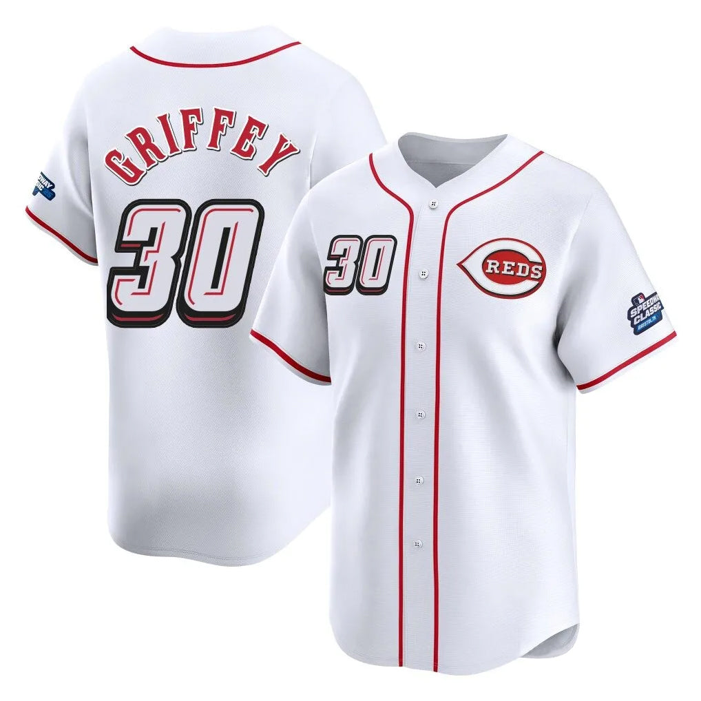 Davalo C.Reds #30 Ken Griffey Player White Speedway Classic Home Limited Stitched Jerseys