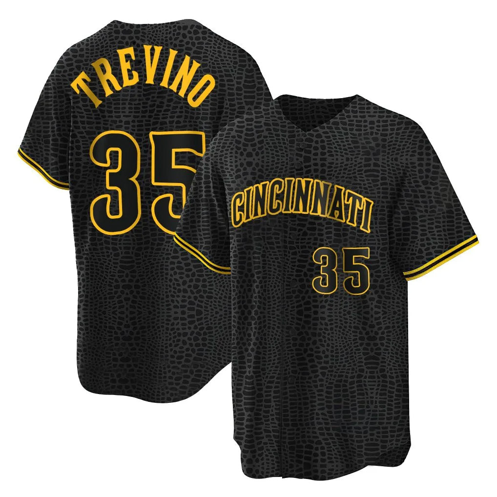 Davalo C.Reds #35 Jose Trevino Player Black Snake Skin City Home Stitched Jerseys