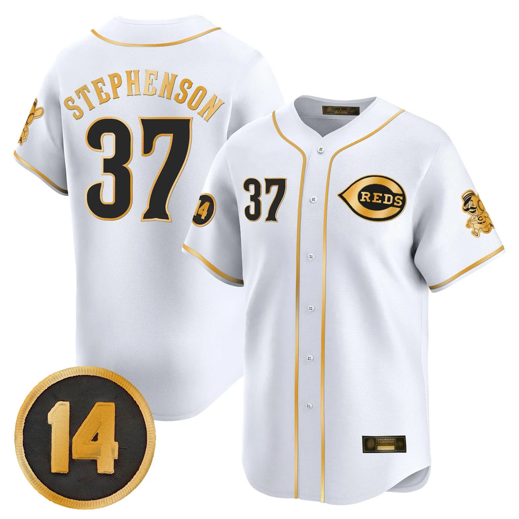 Davalo C.Reds #37 Tyler Stephenson Player White-Gold Vapor Premier Limited Home Stitched Jerseys