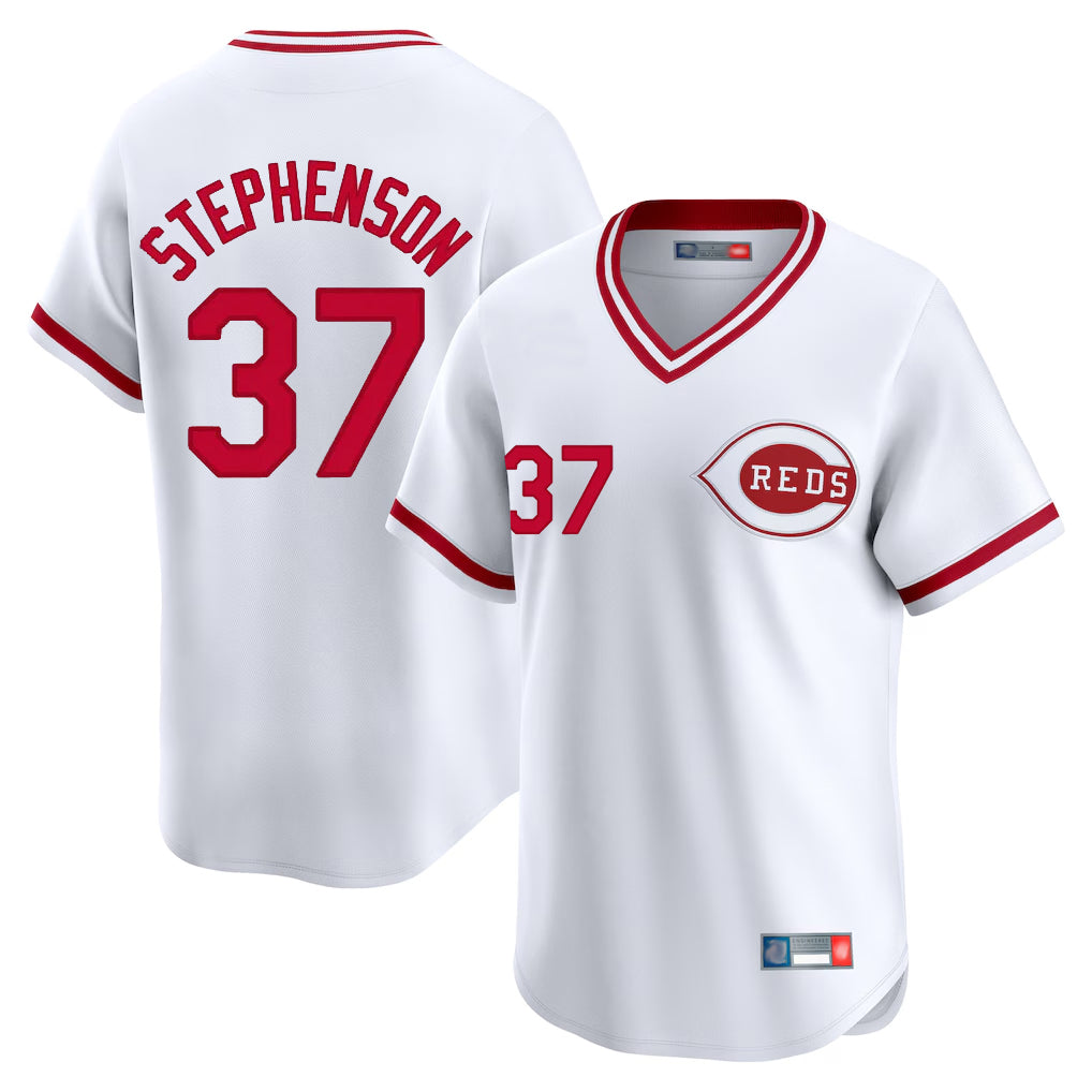 Davalo C.Reds #37 Tyler Stephenson Player White Cooperstown Collection Limited T-shirt Home Stitched Jerseys