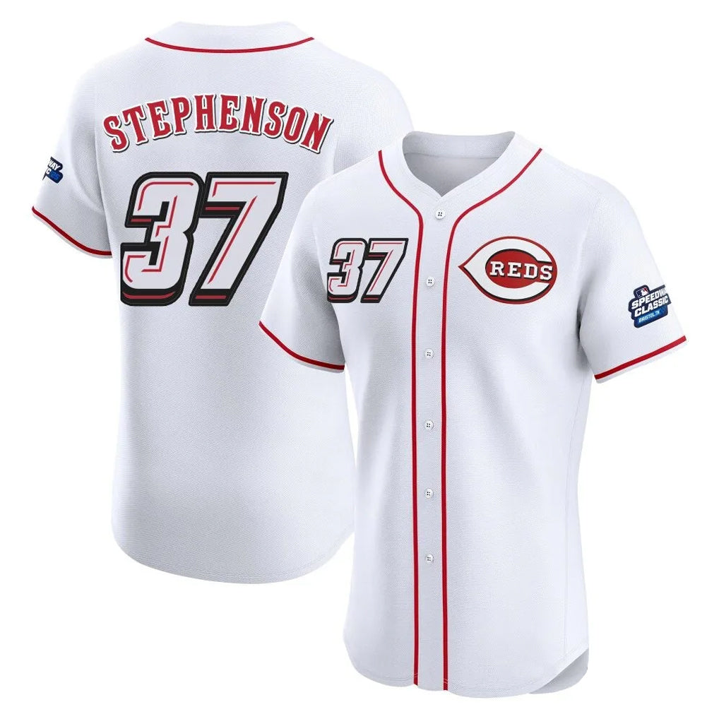 Davalo C.Reds #37 Tyler Stephenson Player White Speedway Classic Limited Elite Home Stitched Jerseys