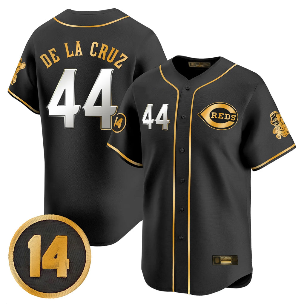 Davalo C.Reds #44 Elly De La Cruz Player Black-Gold Vapor Premier Limited Home Stitched Jerseys