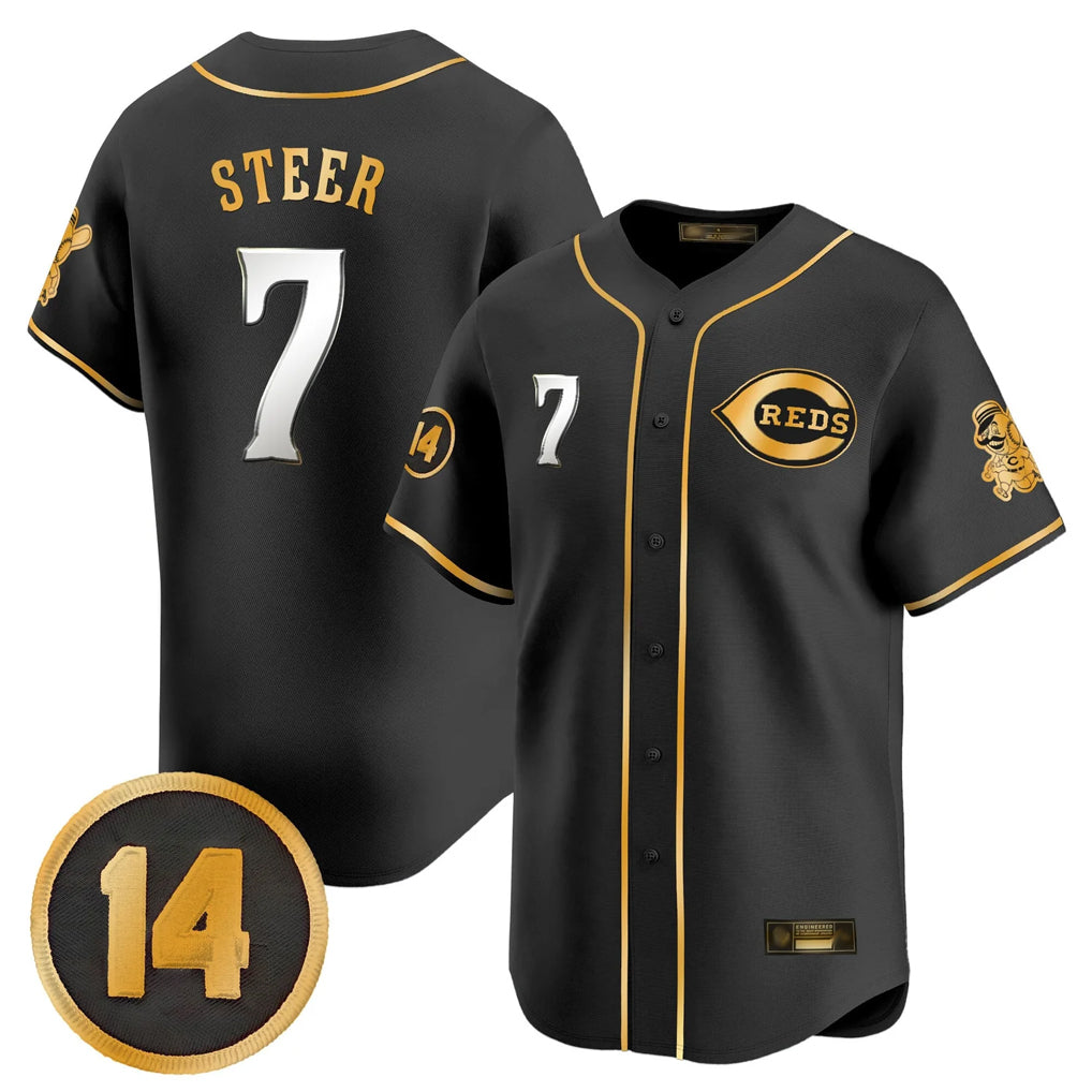 Davalo C.Reds #7 Spencer Steer Player Black-Gold Vapor Premier Limited Home Stitched Jerseys