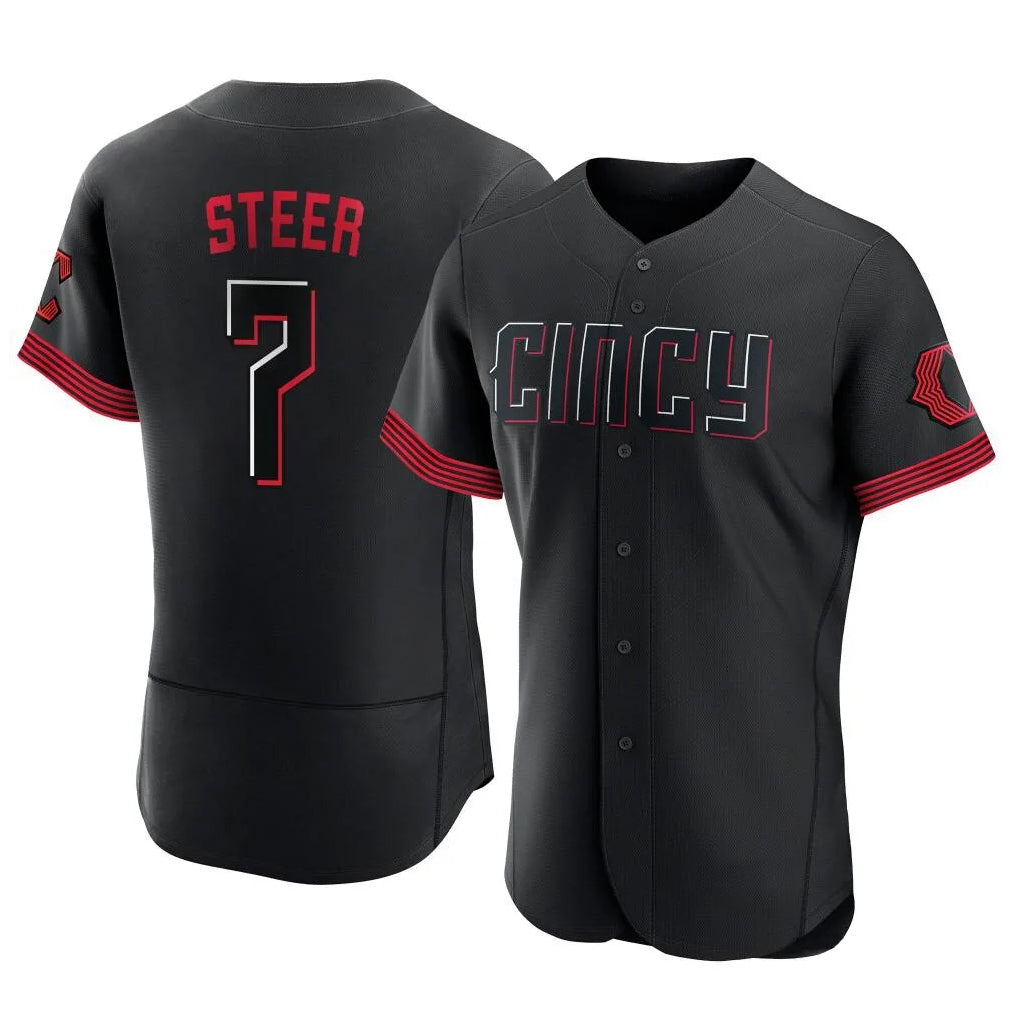 Davalo C.Reds #7 Spencer Steer Player Black City Connect Limited Elite Home Stitched Jerseys