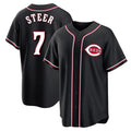 Davalo C.Reds #7 Spencer Steer Player Black Fashion Out Home Game Stitched Jerseys