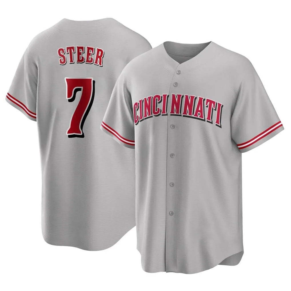 Davalo C.Reds #7 Spencer Steer Player Gray Home Game Stitched Jerseys