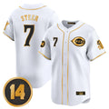 Davalo C.Reds #7 Spencer Steer Player White-Gold Vapor Premier Limited Home Stitched Jerseys