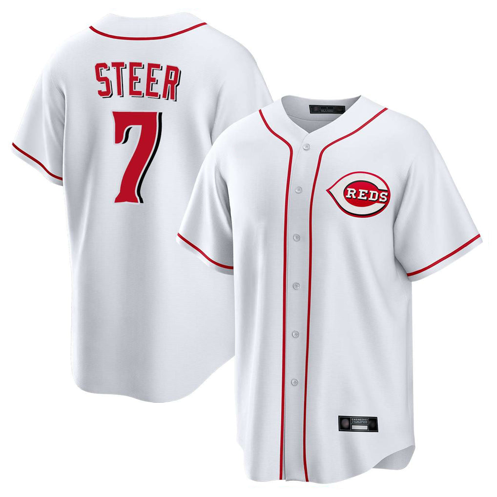 Davalo C.Reds #7 Spencer Steer Player White Game Home Stitched Jerseys