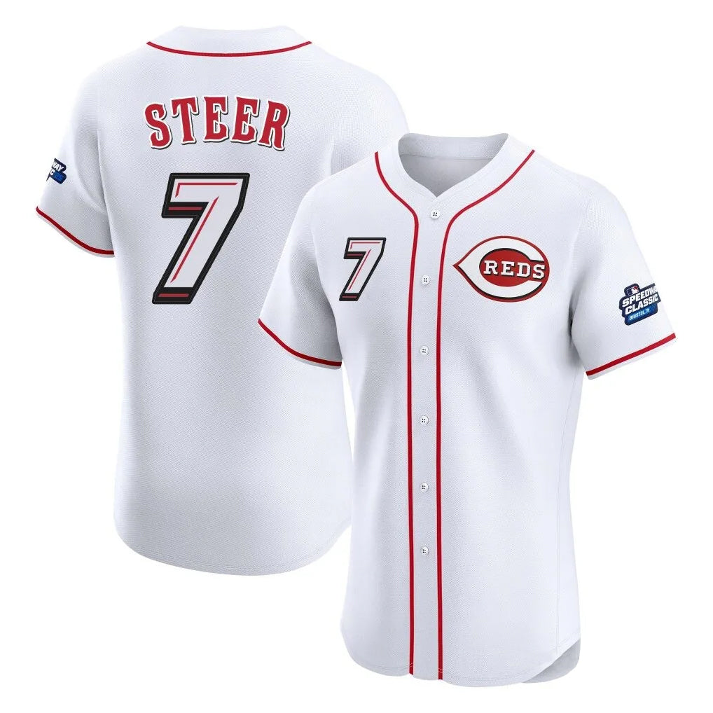 Davalo C.Reds #7 Spencer Steer Player White Speedway Classic Limited Elite Home Stitched Jerseys