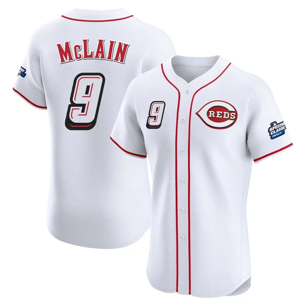 Davalo C.Reds #9 Matt McLain Player White Speedway Classic Limited Elite Home Stitched Jerseys