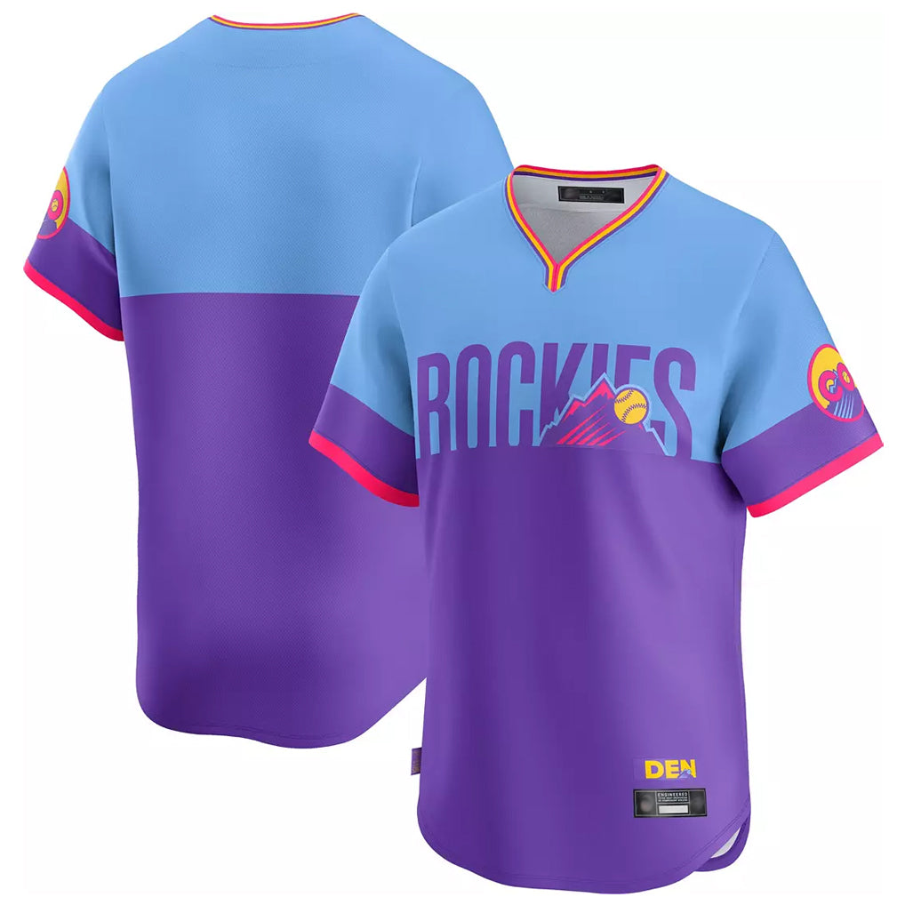 Davalo C.Rockies Purple-Light Blue City Connect Limited Home T-shirt Blank Player Stitched Jerseys