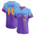 Davalo C.Rockies #14 Ezequiel Tovar Player Purple-Light Blue City Connect Limited Elite Home T-shirt Stitched Jerseys