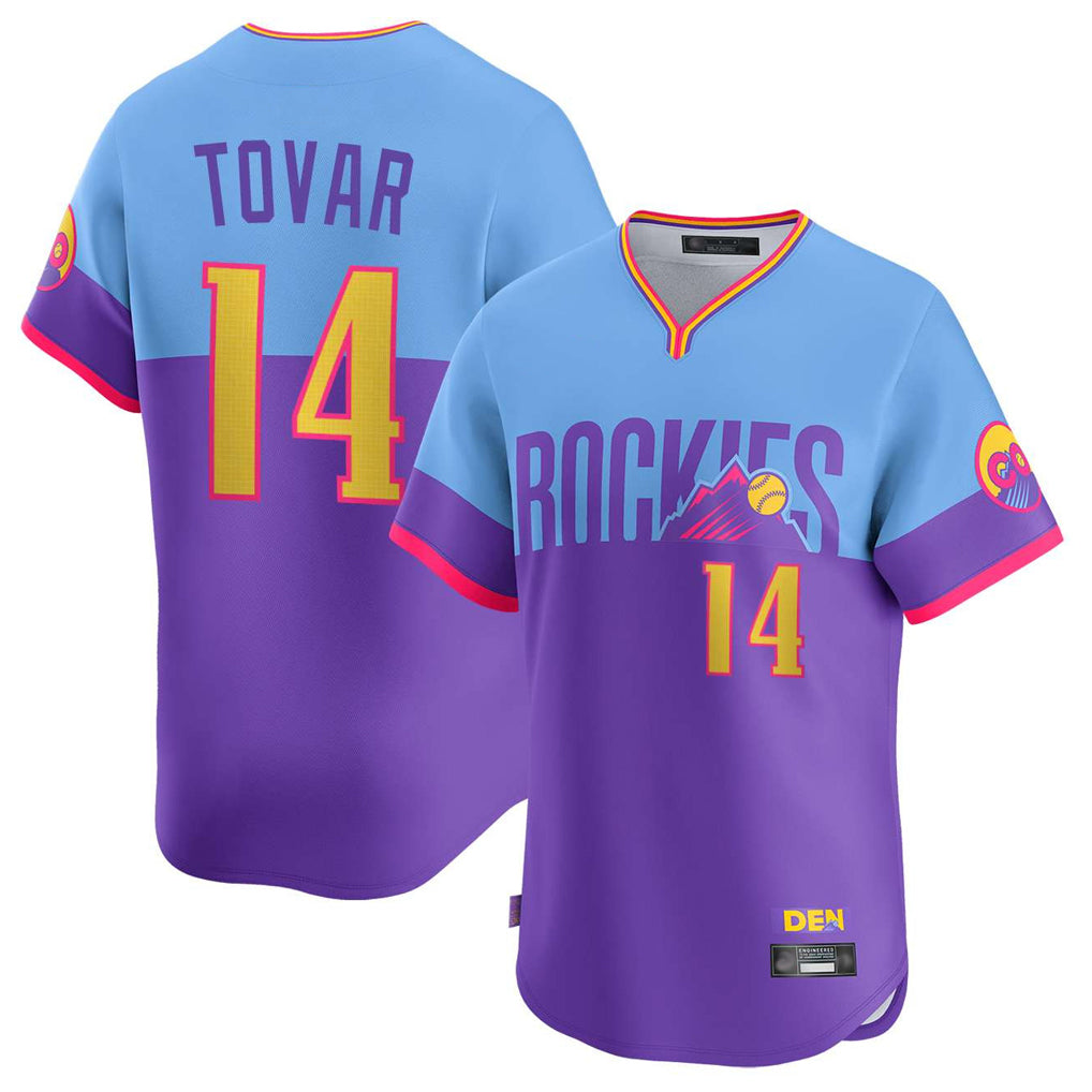 Davalo C.Rockies #14 Ezequiel Tovar Player Purple-Light Blue City Connect Limited Home T-shirt Stitched Jerseys