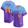Davalo C.Rockies #14 Ezequiel Tovar Player Purple-Light Blue City Connect Limited Home T-shirt Stitched Jerseys
