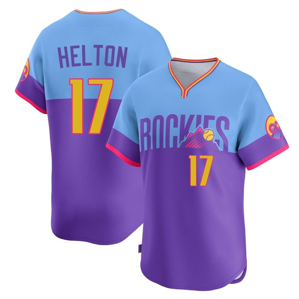 Davalo C.Rockies #17 Todd Helton Player Purple-Light Blue City Connect Limited Home T-shirt Stitched Jerseys