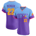 Davalo C.Rockies #22 Mickey Moniak Player Purple-Light Blue City Connect Limited Elite Home T-shirt Stitched Jerseys