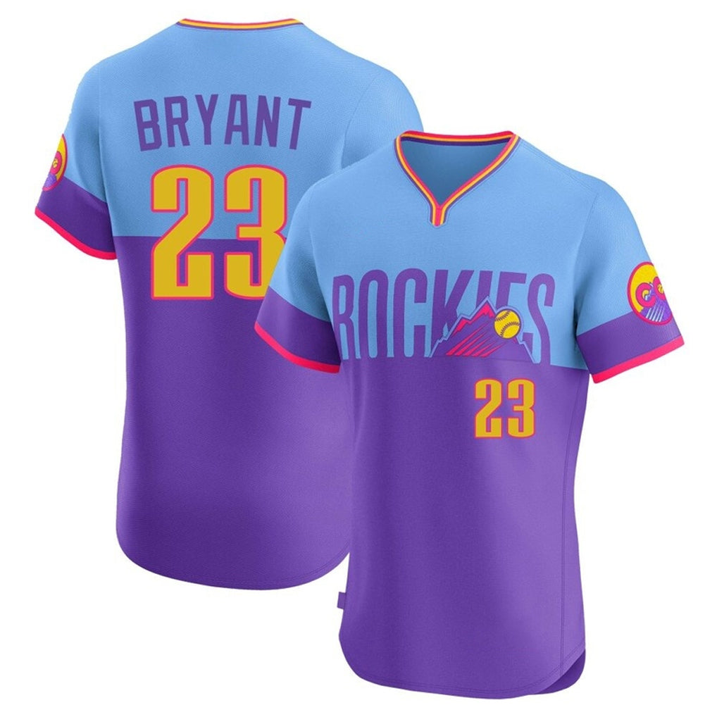 Davalo C.Rockies #23 Kris Bryant Player Purple-Light Blue City Connect Limited Elite Home T-shirt Stitched Jerseys