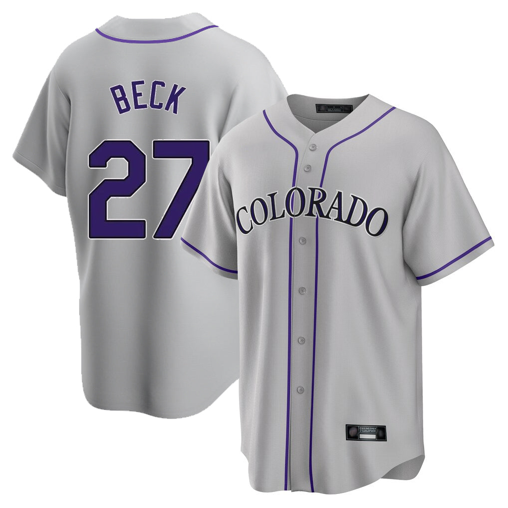 Davalo C.Rockies #27 Jordan Beck Player Gray Game Home Stitched Jerseys