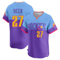 Davalo C.Rockies #27 Jordan Beck Player Purple-Light Blue City Connect Limited Home T-shirt Stitched Jerseys